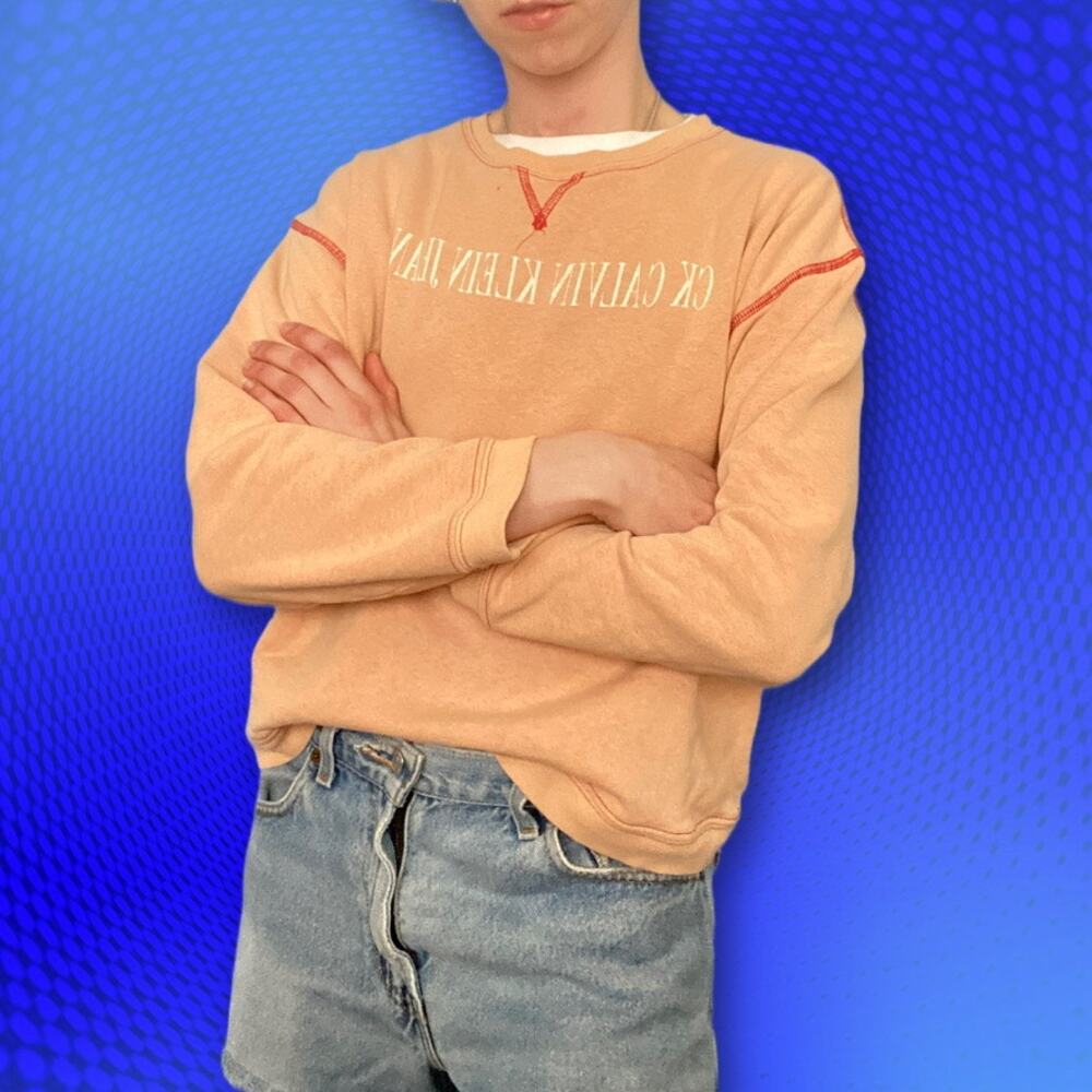 Calvin Klein Jeans cropped sweatshirt contrast orange red, size S